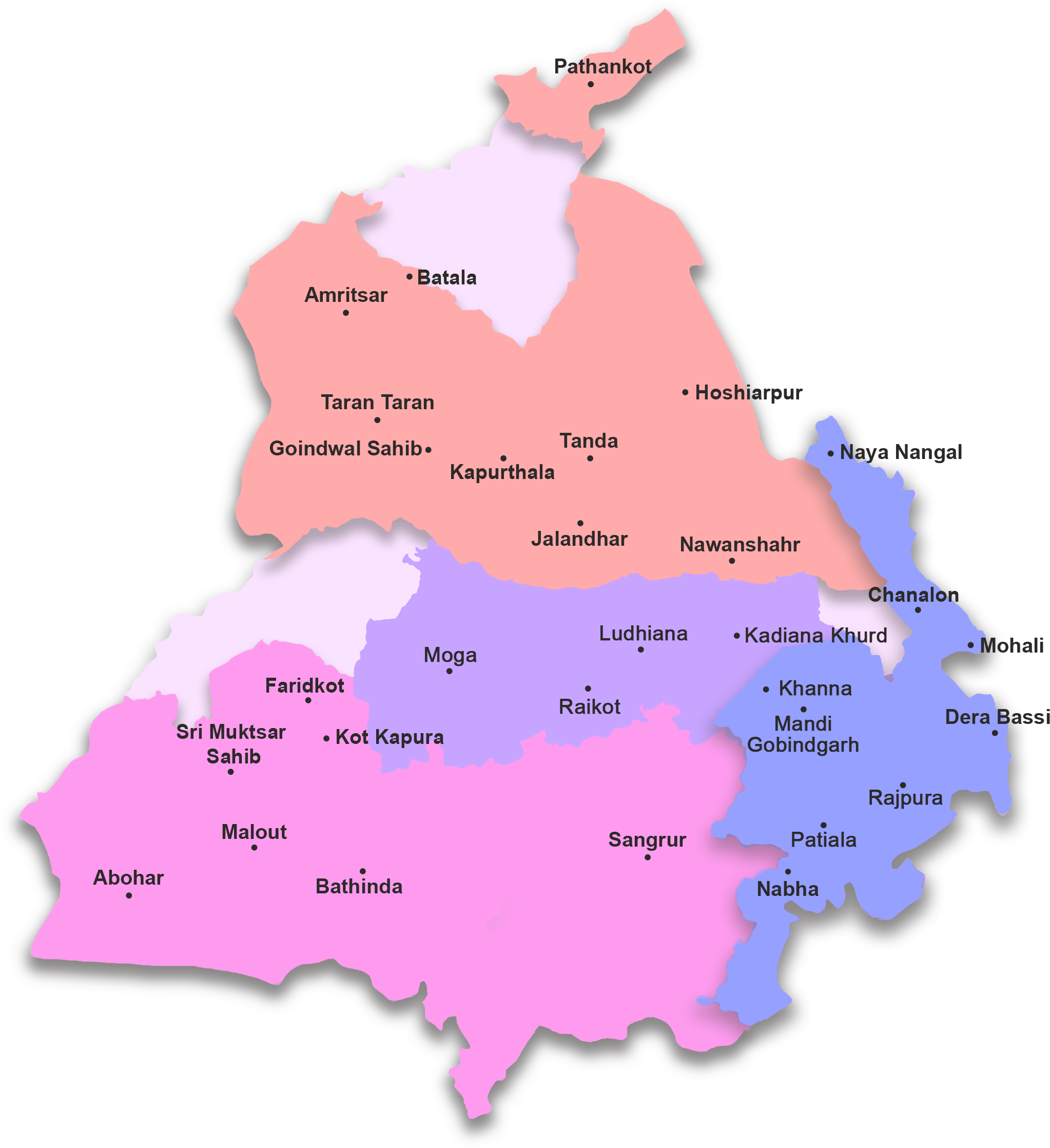 Panjab Division Wise Map Without Boundary 